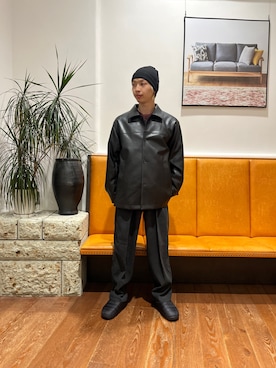 「アイテム（ライダースジャケット）」を使った、奥田　集さん（メンズ・170cm・20代）の秋コーディネート