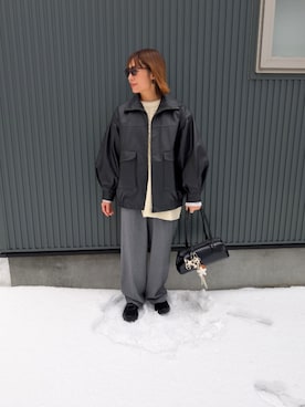 「アイテム（ライダースジャケット）」を使った、りやんさん（レディース・158cm）の秋コーディネート