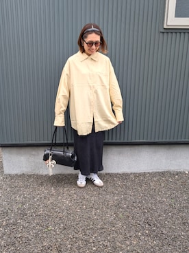 「feepur（フェピュール）のカットオフオーバーシャツ（シャツ/ブラウス、イエロー系）」を使った、りやんさん（レディース・158cm）の春コーディネート