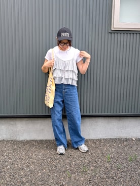 「duei（デュイ）の"newmirror" キャップ（キャップ、ブラック系）」を使った、りやんさん（レディース・158cm）の夏コーディネート