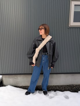 「アイテム（ライダースジャケット）」を使った、りやんさん（レディース・158cm・30代）の冬コーディネート