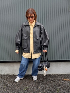 「アイテム（ライダースジャケット）」を使った、りやんさん（レディース・158cm）の秋コーディネート