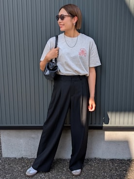 「Auntie Rosa Holiday（アンティローザホリデー）のクラックロゴカレッジT（Tシャツ/カットソー）」を使った、りやんさん（レディース・158cm・30代）の夏コーディネート