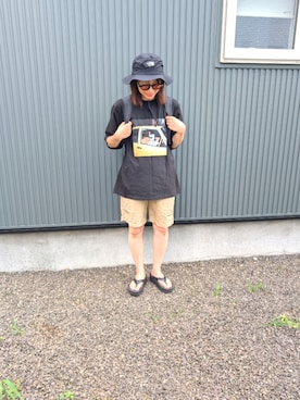 「THE NORTH FACE（ザノースフェイス）の＜THE NORTH FACE＞ホライズン ハット（ハット、ブラック系）」を使った、りやんさん（レディース・158cm）の夏コーディネート