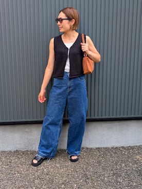 「CANAL JEAN（キャナルジーン）のEl mar　コットンニットベスト（ベスト）」を使った、りやんさん（レディース・158cm）の夏コーディネート