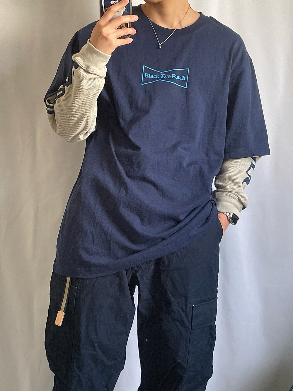 「wastedyouth、blackeyepatch、nautica、SEDAN ALL-PURPOSE、Vivienne Westwood、レイヤードロンＴ、ロンT、ストリートコーデ」｜「Wasted Youthのアイテム（Tシャツ/カットソー、ブルー系）」を使った、@3710blueさん（メンズ・162cm）の冬コーディネートの1枚目の写真