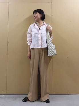 「fredy emue（フレディエミュ）のストライプ/ギンガムワンショルバッグ（ショルダーバッグ、ブラック系）」を使った、kobayashiさん（レディース・164cm）の春コーディネート