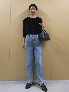 「fredy emue（フレディエミュ）のレザースクエアボストンバック（ハンドバッグ）」を使った、kobayashiさん（レディース・164cm）の秋コーディネート