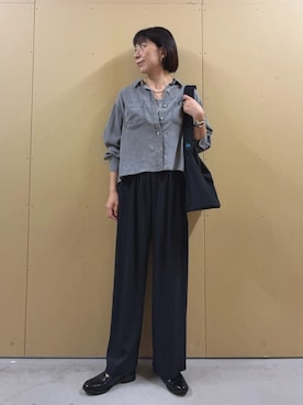 「fredy emue（フレディエミュ）のとろみデニムクロップドシャツ（シャツ/ブラウス、グレー系）」を使った、kobayashiさん（レディース・164cm）の春コーディネート