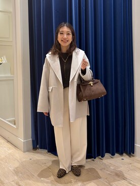 「NOLLEY’S Sophi（ノーリーズソフィ）の【一部WEB限定サイズ】ウォッシャブルブライトダブルクロスセミワイドパンツ（その他パンツ、ホワイト系）」を使った、nol  komatsubaraさん（レディース・159cm）の秋コーディネート