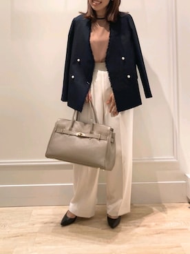 「オンオフ兼用」｜「アイテム（ノーカラージャケット）」を使った、nol  komatsubaraさん（レディース・159cm）の秋コーディネート