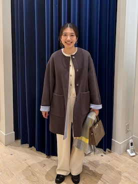 「アイテム（ノーカラーコート）」を使った、nol  komatsubaraさん（レディース・159cm）の秋コーディネート