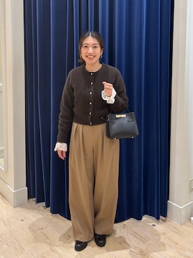 「NOLLEY’S Sophi（ノーリーズソフィ）の《セットアップ対応》ウォッシャブルウール混ツイルハイウエストワイドパンツ（その他パンツ）」を使った、nol  komatsubaraさん（レディース・159cm）の秋コーディネート