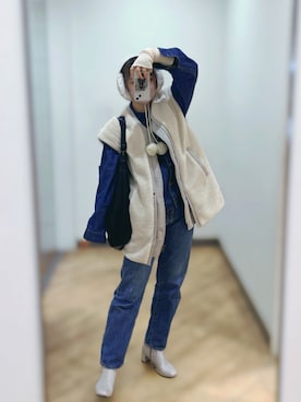 「大学生コーデ」｜「アイテム（デニムジャケット）」を使った、あかりさん（レディース・160cm）の冬コーディネート