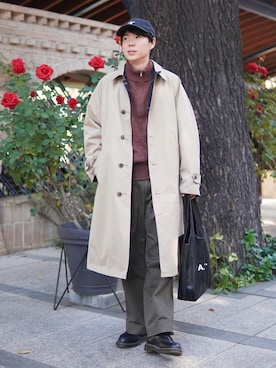 「アイテム（ステンカラーコート）」を使った、しゅんたさん（メンズ・172cm）の冬コーディネート