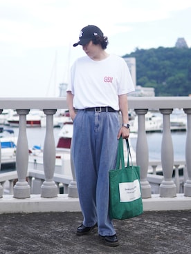 「INTER FACTORY（インターファクトリー）のアイテム（デニムパンツ）」を使った、しゅんたさん（メンズ・172cm）の夏コーディネート