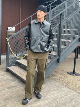 「halo commodity（ハロ　コモディティー）のアイテム（ニットキャップ/ビーニー）」を使った、ミッチーさん（メンズ・173cm）の秋コーディネート