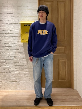 「GLOSTER（グロスター）の【GLOSTER/グロスター】PEEK クルーネック ロゴスウェット 裏毛 トレーナー（スウェット）」を使った、ミッチーさん（メンズ・173cm）の冬コーディネート