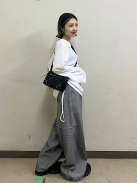「JEANASIS（ジーナシス）のシアーワッフルドロストプルオバーLS/1067550（T Shirts、ホワイト系）」を使った、calinさん（レディース・146cm）の夏コーディネート