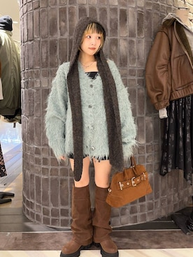 「JEANASIS（ジーナシス）のフードツキニットストール/599045（ストール/ショール）」を使った、ｃａｌｉｎさん（レディース・146cm）の冬コーディネート