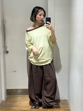 「JEANASIS（ジーナシス）のアソートリンガーボートネックTEE SS/1051164（T Shirts、イエロー系）」を使った、calinさん（レディース・146cm）の夏コーディネート