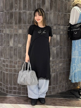 「JEANASIS（ジーナシス）のシャーリングローファー/645735（ローファー、ブラック系）」を使った、calinさん（レディース・146cm）の春コーディネート