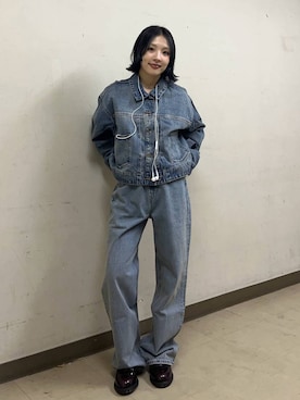 「JEANASIS（ジーナシス）のデニムジャケット/1043164（Denim jacket、ブルー系）」を使った、calinさん（レディース・146cm）の夏コーディネート