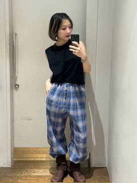 「JEANASIS（ジーナシス）の【接触冷感】コットンテンジクツイストNS（Tシャツ/カットソー、ブラック系）」を使った、calinさん（レディース・146cm）の夏コーディネート