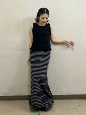 「JEANASIS（ジーナシス）の7GガラアミソデフリルNS/1049681（Vest、ブラック系）」を使った、calinさん（レディース・146cm）の夏コーディネート