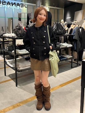 「JEANASIS（ジーナシス）のスラウチミドルブーツ/1052546（Boots、ブラウン系）」を使った、calinさん（レディース・146cm）の秋コーディネート