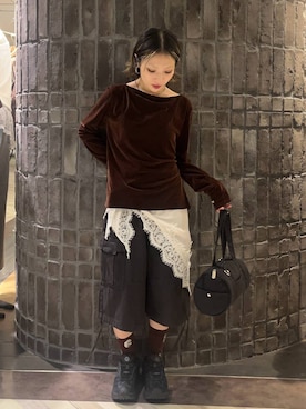 「JEANASIS（ジーナシス）の【ハローキティ】ボストンBAG/1044689（ボストンバッグ、ブラック系）」を使った、calinさん（レディース・146cm）の夏コーディネート