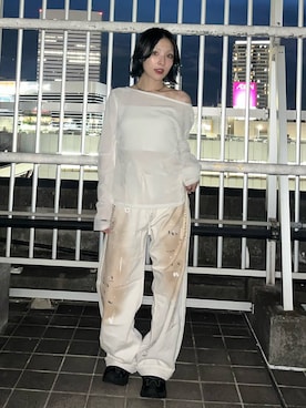 「JEANASIS（ジーナシス）のペイントグランジデニム/1050424（Denim pants、ホワイト系）」を使った、calinさん（レディース・146cm）の夏コーディネート