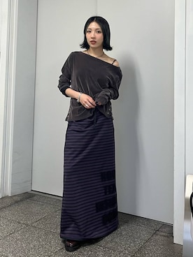 「JEANASIS（ジーナシス）の【フィー企画】ベロアサイドスナップロンT/1048179（T Shirts、グレー系）」を使った、calinさん（レディース・146cm）の夏コーディネート