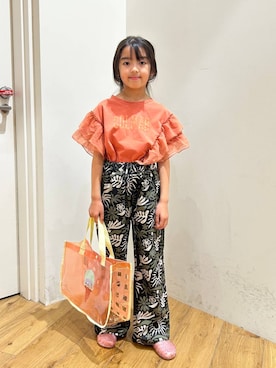 「アイテム（トートバッグ、オレンジ系）」を使った、ゆあんさん（キッズ・124cm）の夏コーディネート