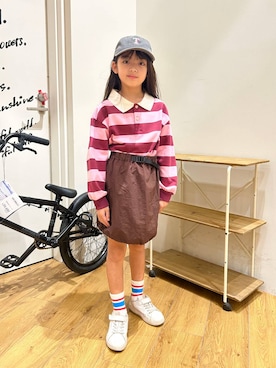 「アイテム（キャップ）」を使った、ゆあんさん（キッズ・125cm）の秋コーディネート