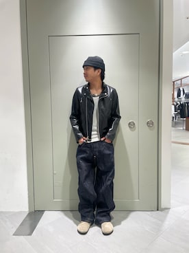 「アイテム（ライダースジャケット）」を使った、松木　幹太さん（メンズ・169cm）の秋コーディネート