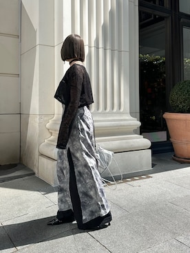 「Mavie..7（メヴィセットゥ）の【Mavie..7】シースルートップス（Tシャツ/カットソー、ブラック系）」を使った、こんさん（レディース・153cm）の春コーディネート