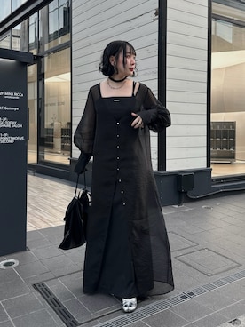「Mavie..7（メヴィセットゥ）の【Mavie..7】《2SET》キャミワンピ+シアーワンピ（ワンピース、ブラック系）」を使った、こんさん（レディース・153cm）の春コーディネート