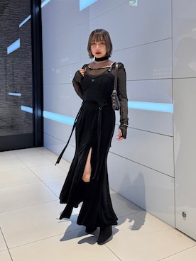 「Mavie..7（メヴィセットゥ）の【Mavie..7】ベロア異素材ワンピース（ワンピース、ブラック系）」を使った、こんさん（レディース・153cm）の夏コーディネート