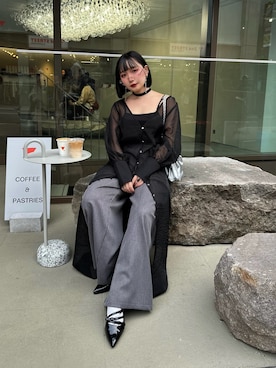 「Mavie..7（メヴィセットゥ）の【Mavie..7】《2SET》キャミワンピ+シアーワンピ（ワンピース、ブラック系）」を使った、こんさん（レディース・153cm）の春コーディネート