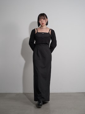 「Mavie..7（メヴィセットゥ）の【Mavie..7】《2SET》キャミワンピ+シアーワンピ（ワンピース、ブラック系）」を使った、こんさん（レディース・153cm）の春コーディネート