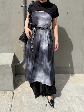 「Mavie..7（メヴィセットゥ）の【Mavie..7】シアーキャミワンピース（ワンピース、ブルー系）」を使った、こんさん（レディース・153cm）の夏コーディネート