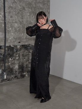 「Mavie..7（メヴィセットゥ）の【Mavie..7】《2SET》キャミワンピ+シアーワンピ（ワンピース、ブラック系）」を使った、こんさん（レディース・153cm）の春コーディネート