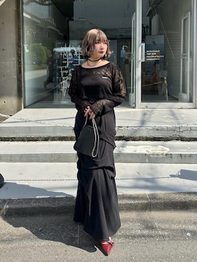 「Mavie..7（メヴィセットゥ）の【Mavie..7】【3サイズ展開】タックデザインロングスカート（スカート、ブラック系）」を使った、こんさん（レディース・153cm）の春コーディネート