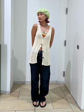 「OVERRIDE（オーバーライド）のOVERRIDE THERMO BASIC BERET SG / オーバーライド（ハンチング/ベレー帽）」を使った、iwasaさん（レディース・162cm）の夏コーディネート