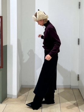 「スカートコーデ」｜「アイテム（帽子）」を使った、iwasaさん（レディース・162cm）の冬コーディネート