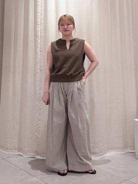 「BABYLONE（バビロン）のショート裏毛プルオーバー（Tシャツ/カットソー、グリーン系）」を使った、ありんこさん（レディース・155cm）の夏コーディネート