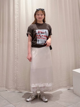 「jj mercer（ジェイジェイマーサー）の【J.J. Mercer】フォトCAR TEE（Tシャツ/カットソー、グレー系）」を使った、ありんこさん（レディース・155cm）の夏コーディネート