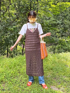 「アイテム（バッグ、オレンジ系）」を使った、ゆ◡̈⋆さん（レディース・160cm）の夏コーディネート