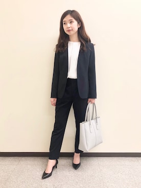 「アイテム（スーツジャケット、ブルー系）」を使った、marinaさん（レディース・158cm）の冬コーディネート